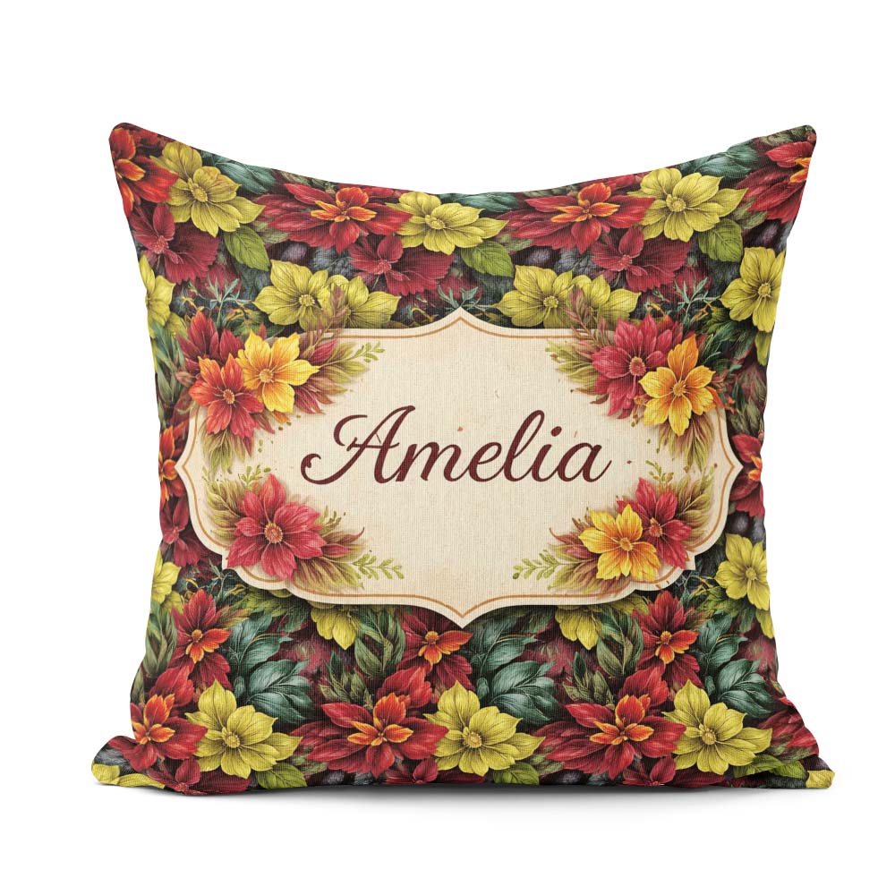 Custom Name Soft Pink Watercolor Leaf Botanical Seamless Pattern Square Filled Cushion Throw Pillow Sofa Bed Home Decor Zip Washable UK Made