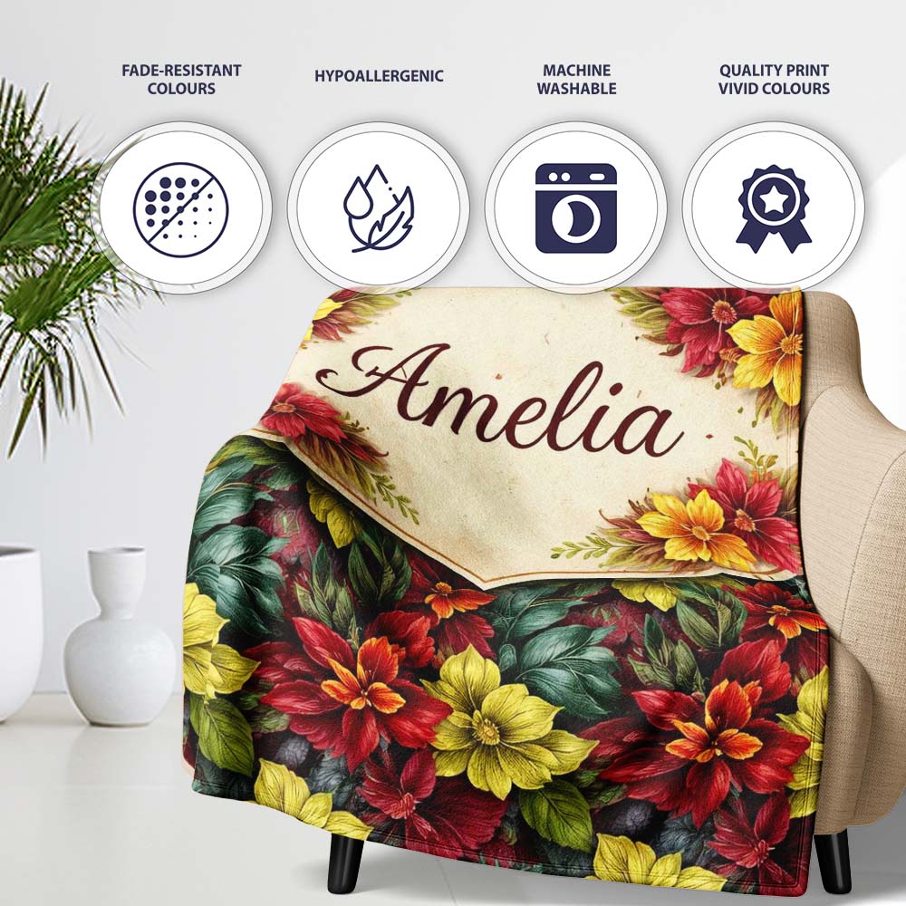 Soft Pink Watercolor Leaf Botanical Seamless Pattern Lovely Personalised Custom Name Super Soft Fleece Blanket Bed Sofa Throw