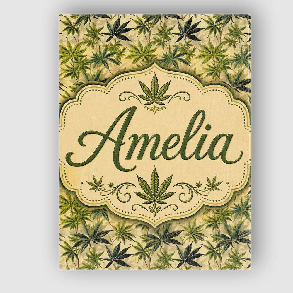 Personalised Name Natural Green Cannabis Custom Unique Gift Idea Elegant Feature Canvas Wall Art Print Decor Picture Ready to Hang