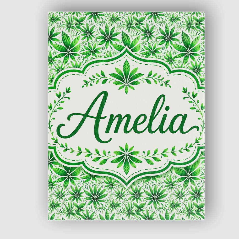 Personalised Name Fresh Green Cannabis Leaf Custom Bespoke Interior Contemporary Canvas Wall Art Print Decor Picture Ready to Hang