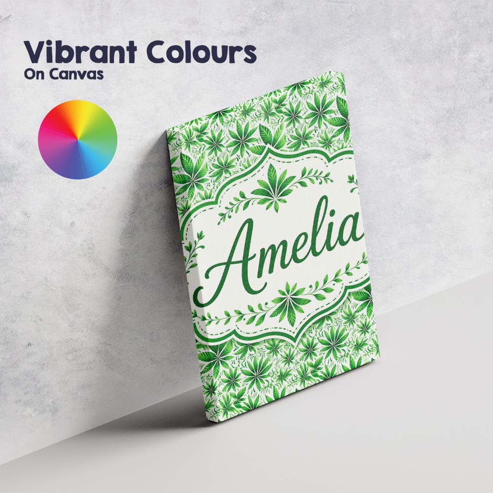 Personalised Name Fresh Green Cannabis Leaf Custom Bespoke Interior Contemporary Canvas Wall Art Print Decor Picture Ready to Hang