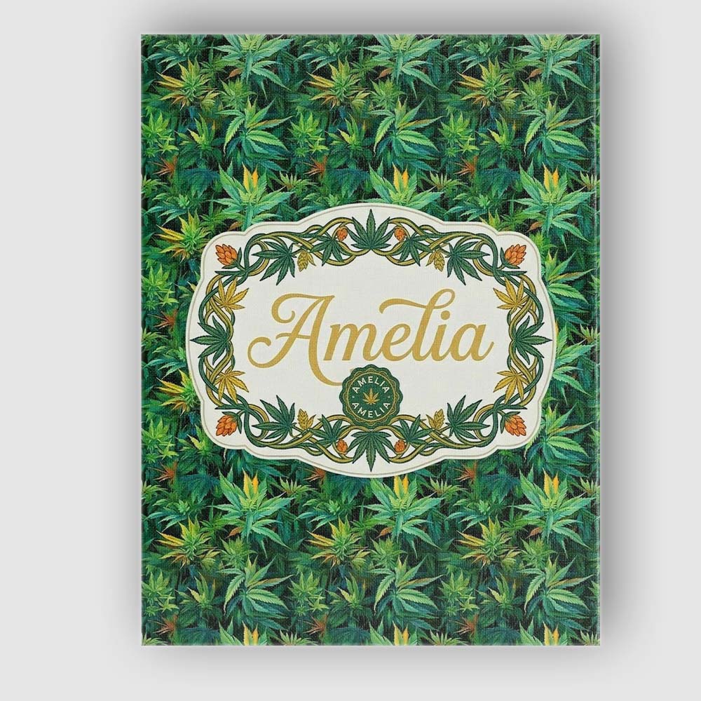 Personalised Name Dark Green Cannabis Custom Modern Room Accent Creative Decorator Style Canvas Wall Art Print Decor Picture Ready to Hang