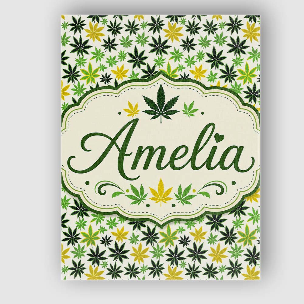 Personalised Name Green Yellow Cannabis Custom Modern Room Accent Elegant Feature Canvas Wall Art Print Decor Picture Ready to Hang