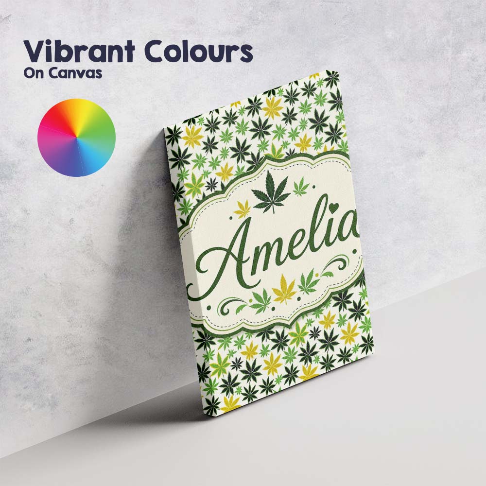 Personalised Name Green Yellow Cannabis Custom Modern Room Accent Elegant Feature Canvas Wall Art Print Decor Picture Ready to Hang