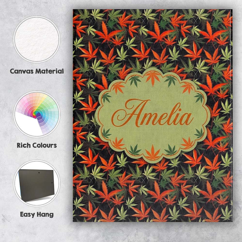 Personalised Name Autumn Red and Green Custom Modern Room Accent Elegant Feature Canvas Wall Art Print Decor Picture Ready to Hang