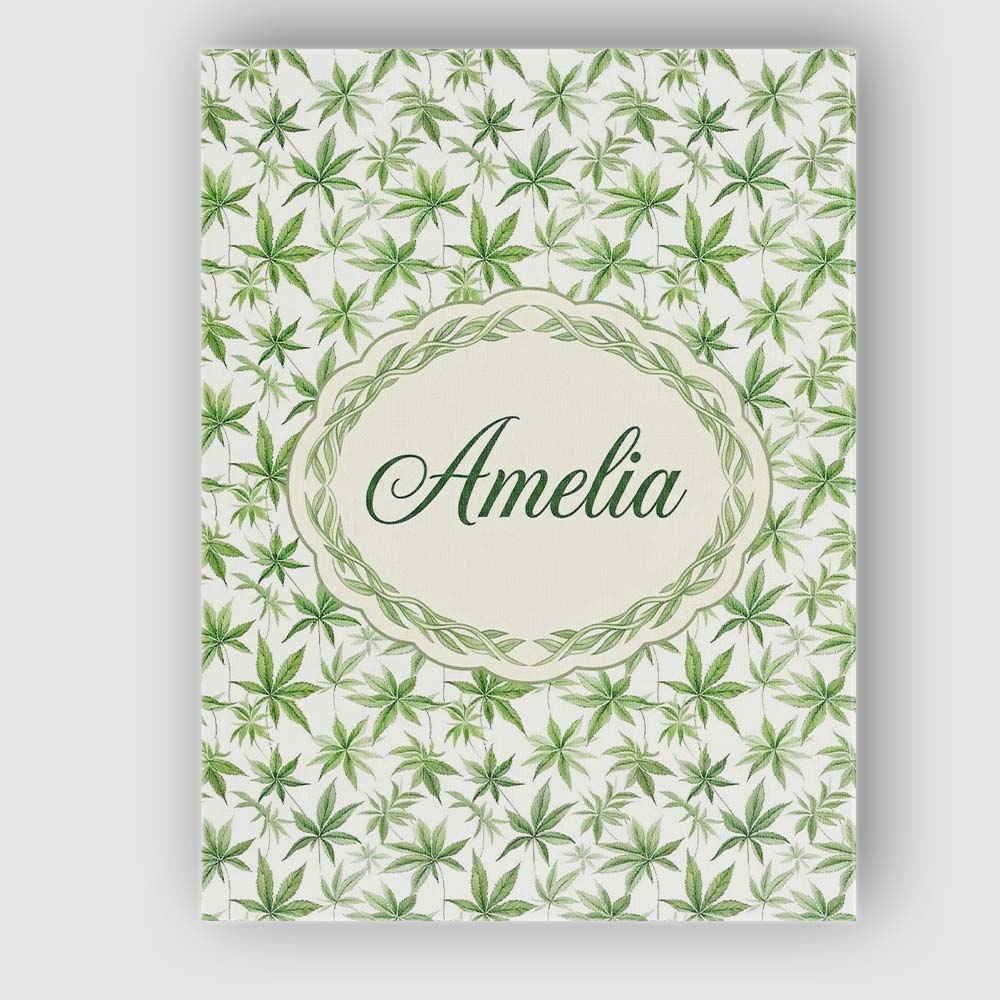 Personalised Name Soft Green Cannabis Leaf Custom Unique Gift Idea Elegant Feature Canvas Wall Art Print Decor Picture Ready to Hang