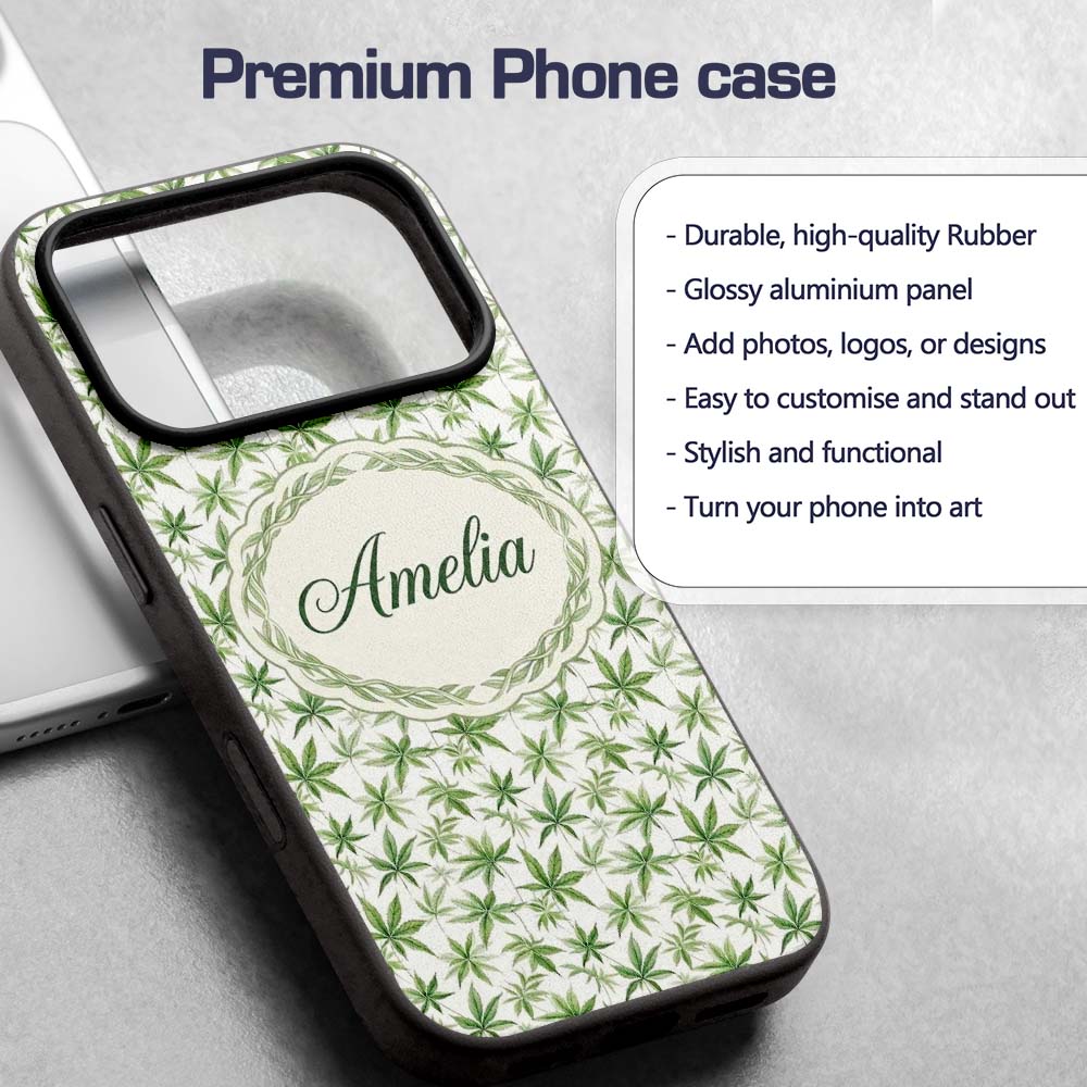 Soft Green Cannabis Leaf Watercolor on White Custom Name Protective Phone Case Mobile Cover Durable Everyday Smartphone Shock Resistant