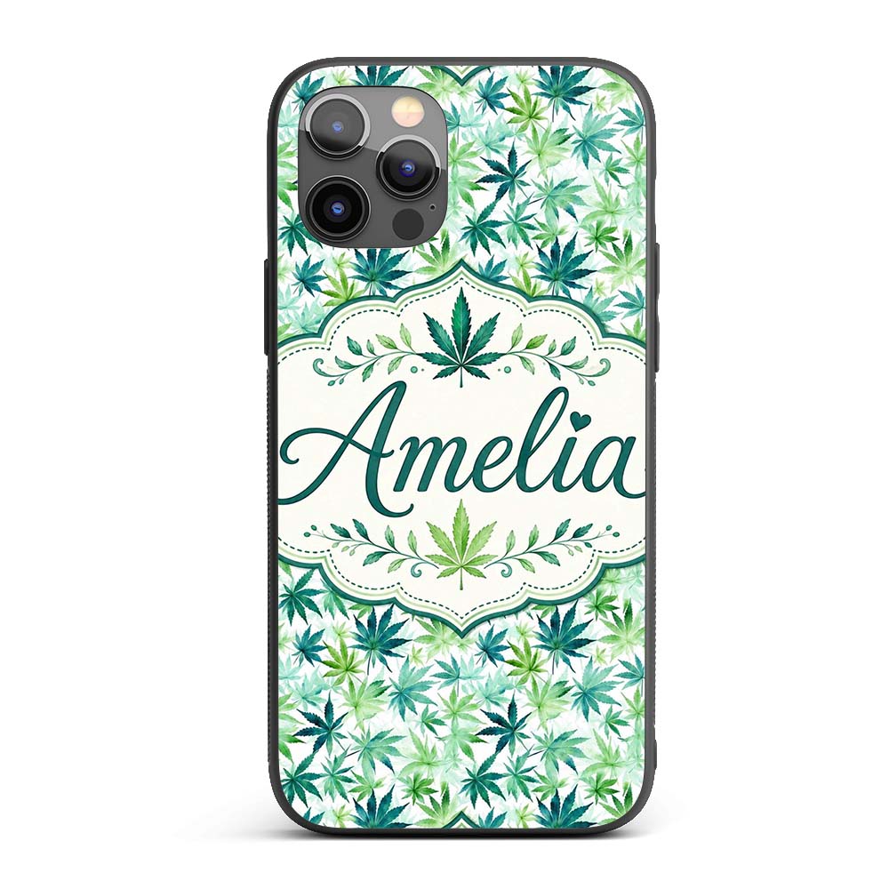 Light Green Blue Watercolor Decorative Design Custom Name Protective Phone Case Mobile Cover Durable Everyday Smartphone Shock Resistant
