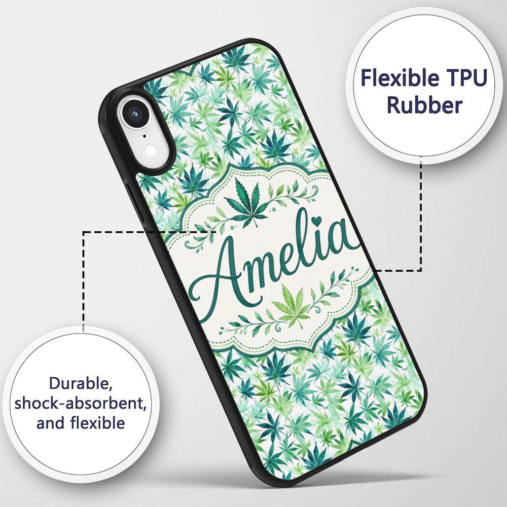 Light Green Blue Watercolor Decorative Design Custom Name Protective Phone Case Mobile Cover Durable Everyday Smartphone Shock Resistant