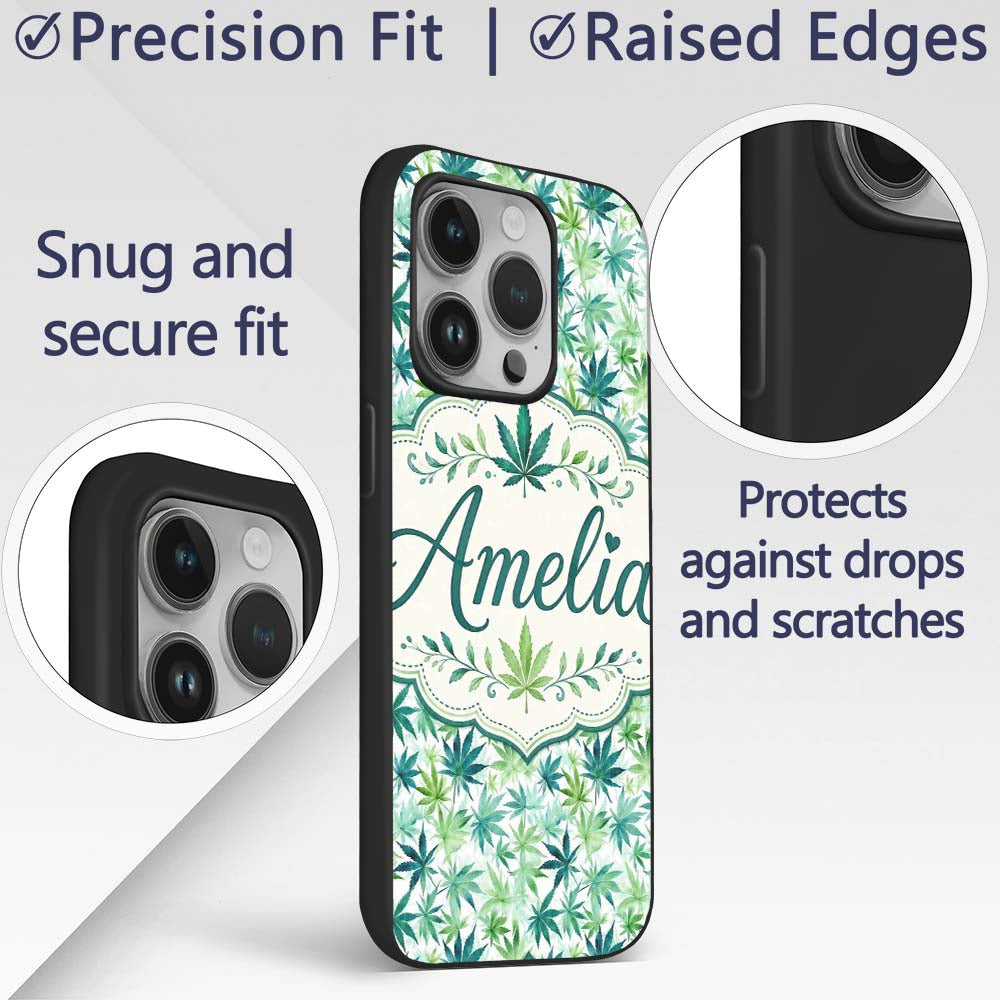 Light Green Blue Watercolor Decorative Design Custom Name Protective Phone Case Mobile Cover Durable Everyday Smartphone Shock Resistant
