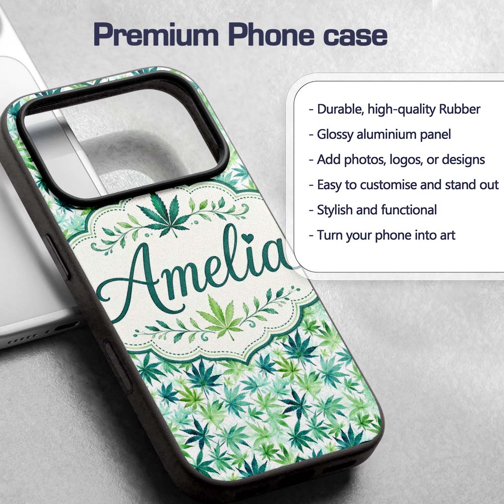 Light Green Blue Watercolor Decorative Design Custom Name Protective Phone Case Mobile Cover Durable Everyday Smartphone Shock Resistant