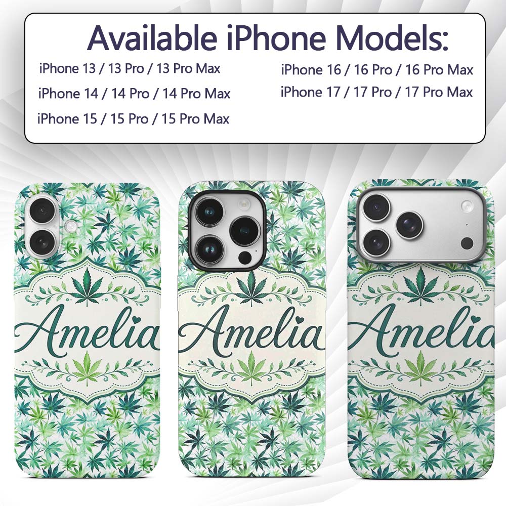 Light Green Blue Watercolor Decorative Design Custom Name Protective Phone Case Mobile Cover Durable Everyday Smartphone Shock Resistant