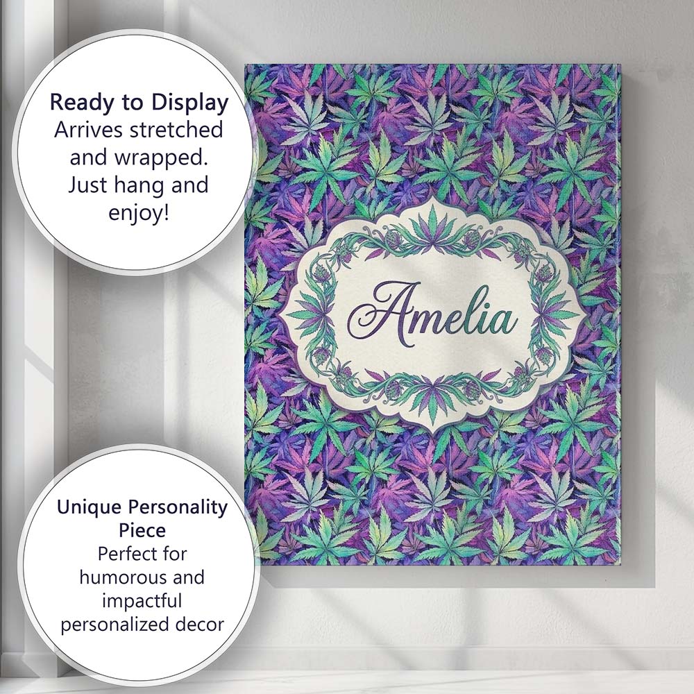 Personalised Name Vibrant Purple and Teal Custom Unique Gift Idea Elegant Feature Canvas Wall Art Print Decor Picture Ready to Hang