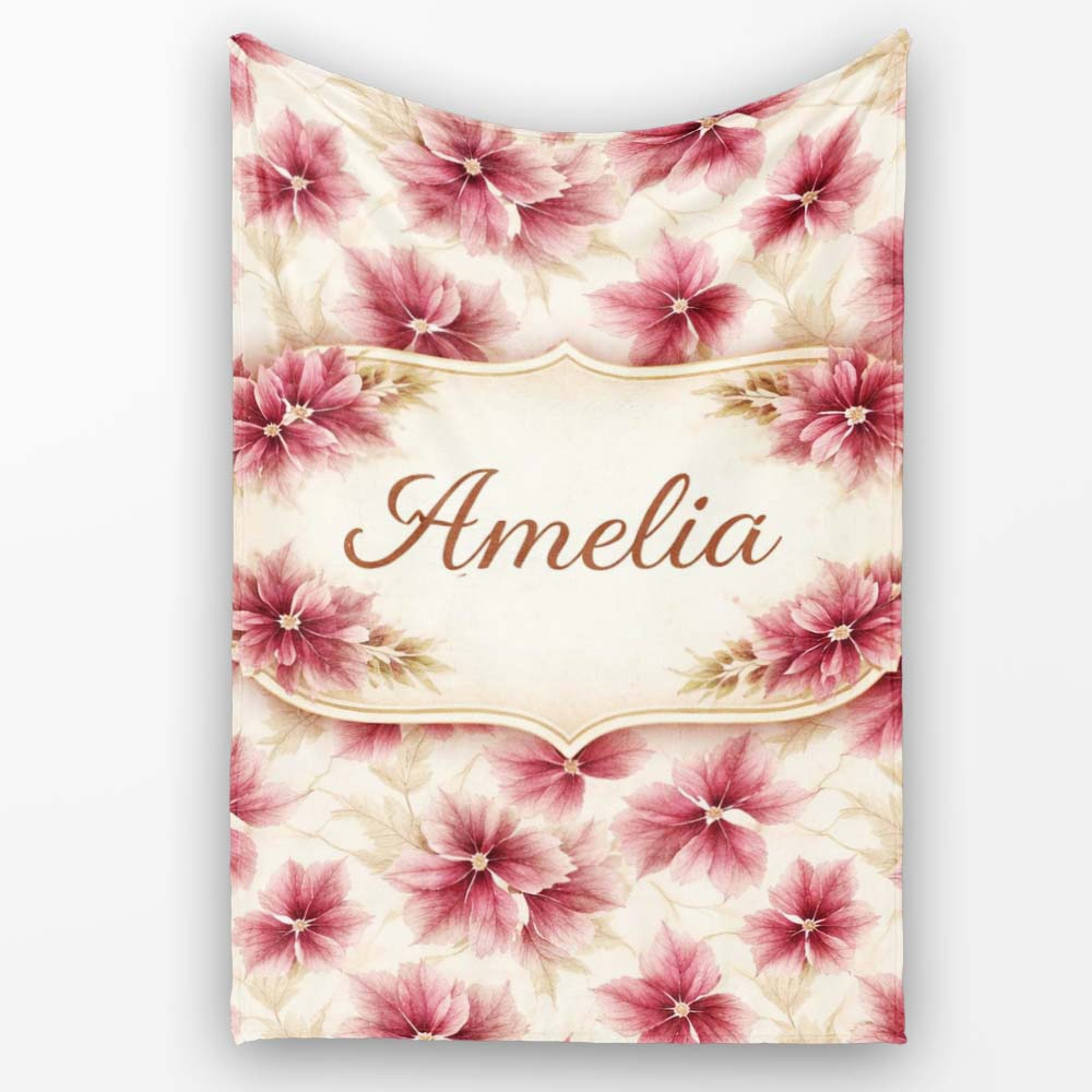 Red Tropical Leaf Jungle Seamless Pattern Cute Unique Gift Personalised Custom Name Super Soft Fleece Blanket Bed Sofa Throw