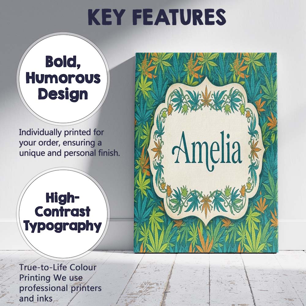 Personalised Name Autumn Yellow Green and Custom Unique Gift Idea Elegant Feature Canvas Wall Art Print Decor Picture Ready to Hang