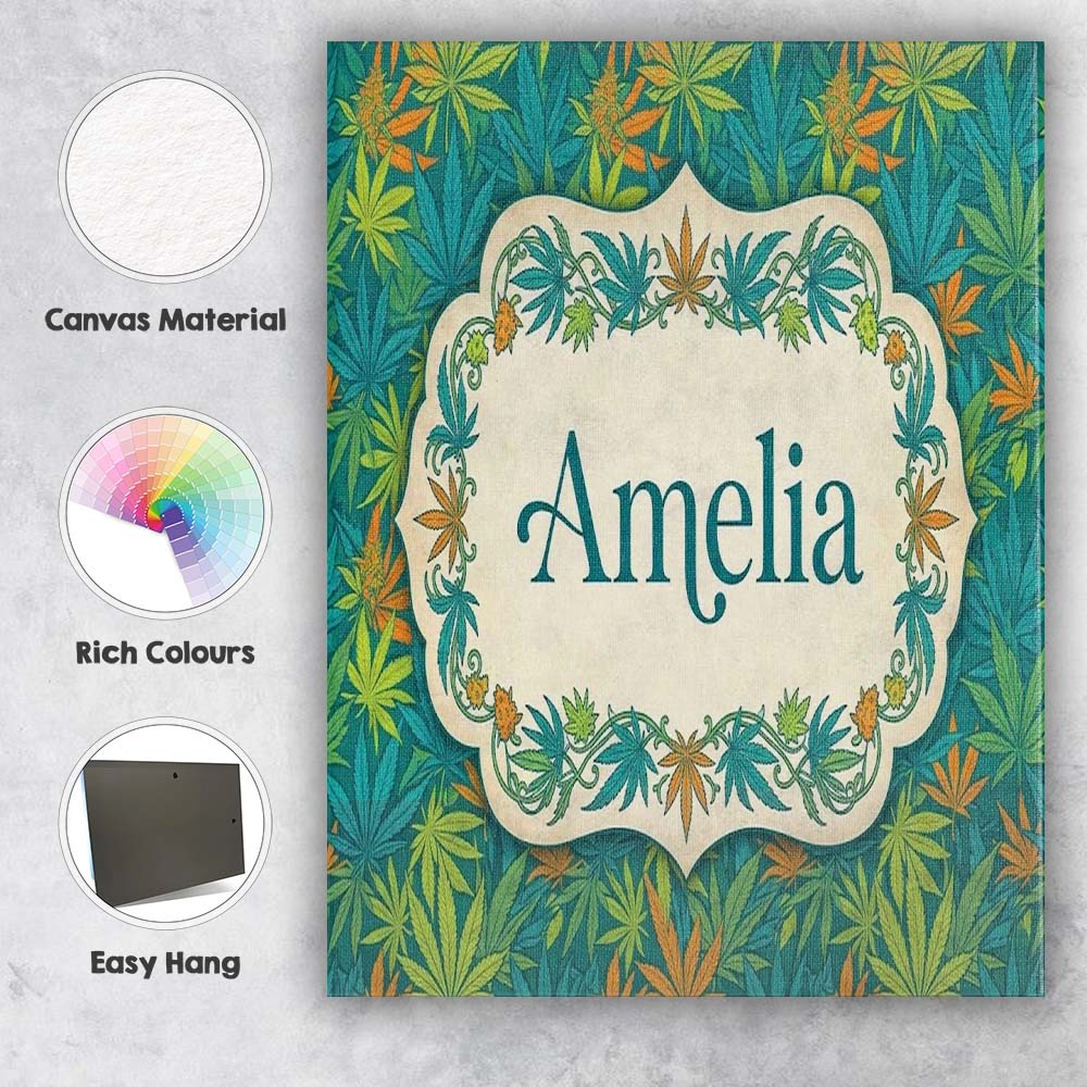 Personalised Name Autumn Yellow Green and Custom Unique Gift Idea Elegant Feature Canvas Wall Art Print Decor Picture Ready to Hang