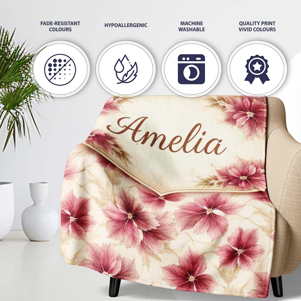 Red Tropical Leaf Jungle Seamless Pattern Cute Unique Gift Personalised Custom Name Super Soft Fleece Blanket Bed Sofa Throw