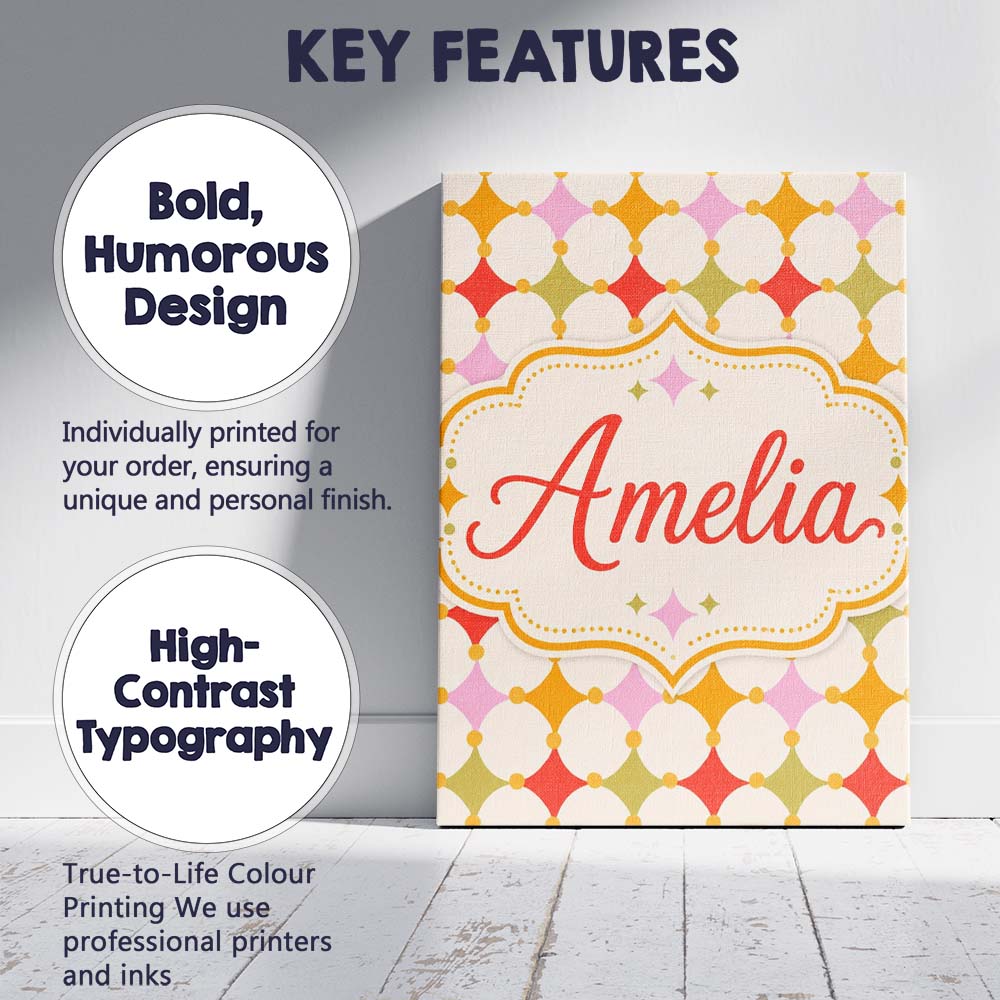 Personalised Name Pastel Circle and Diamond Custom Bespoke Interior Contemporary Canvas Wall Art Print Decor Picture Ready to Hang