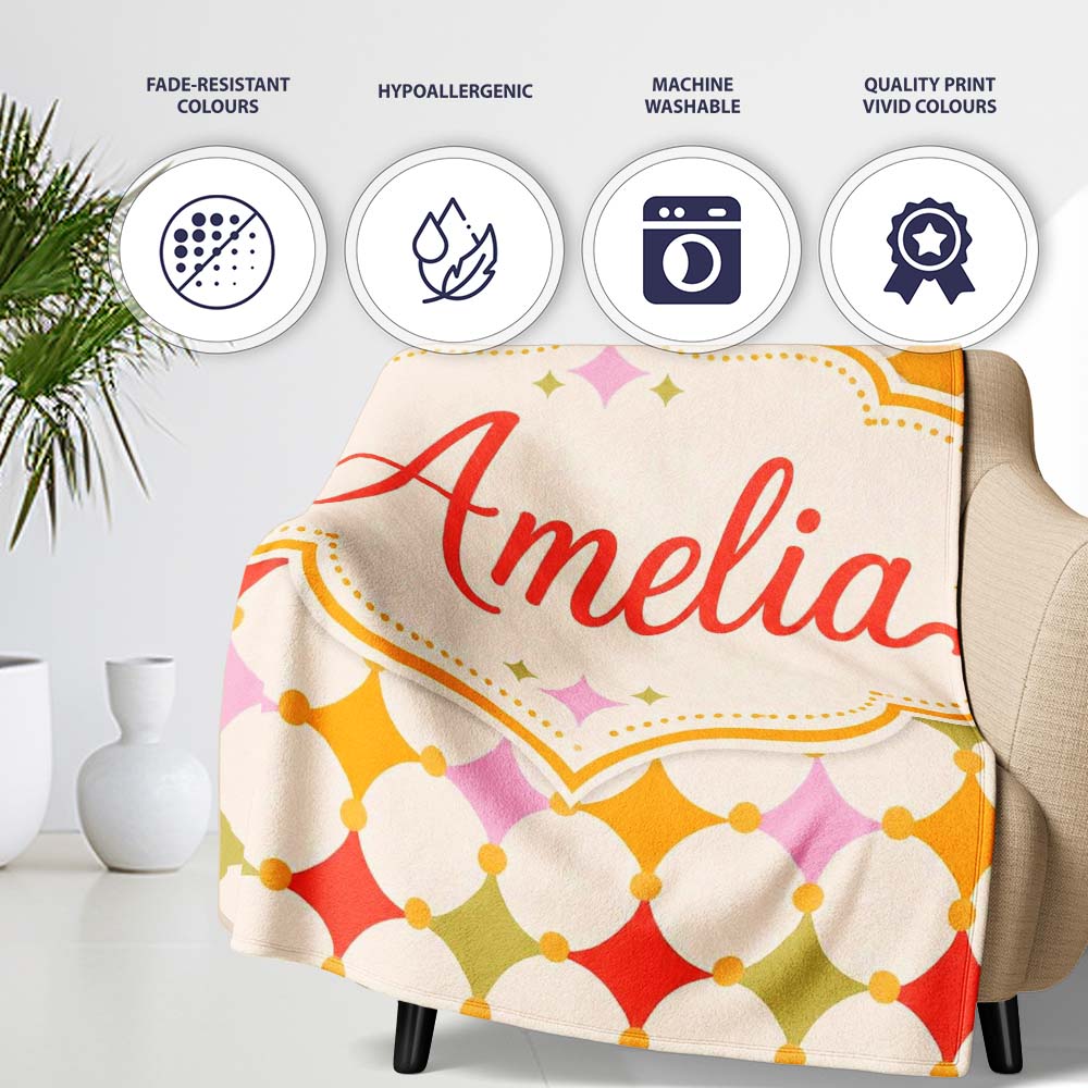Pastel Circle and Diamond Geometric Seamless Pattern Name Cute Personalised Custom Name Super Soft Fleece Blanket Bed Sofa Throw