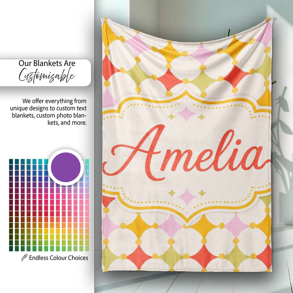 Pastel Circle and Diamond Geometric Seamless Pattern Name Cute Personalised Custom Name Super Soft Fleece Blanket Bed Sofa Throw