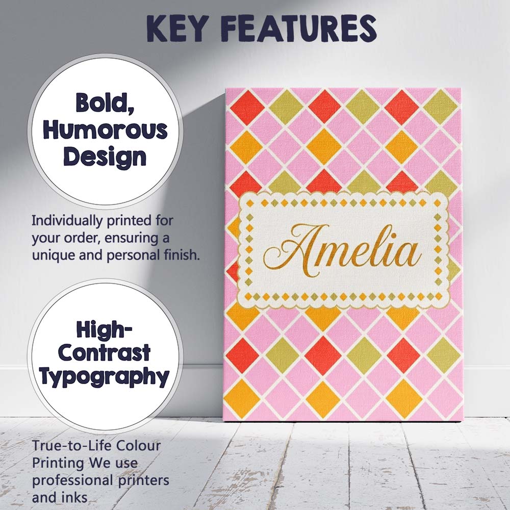 Personalised Name Soft Pink Orange and Custom Modern Room Accent Elegant Feature Canvas Wall Art Print Decor Picture Ready to Hang
