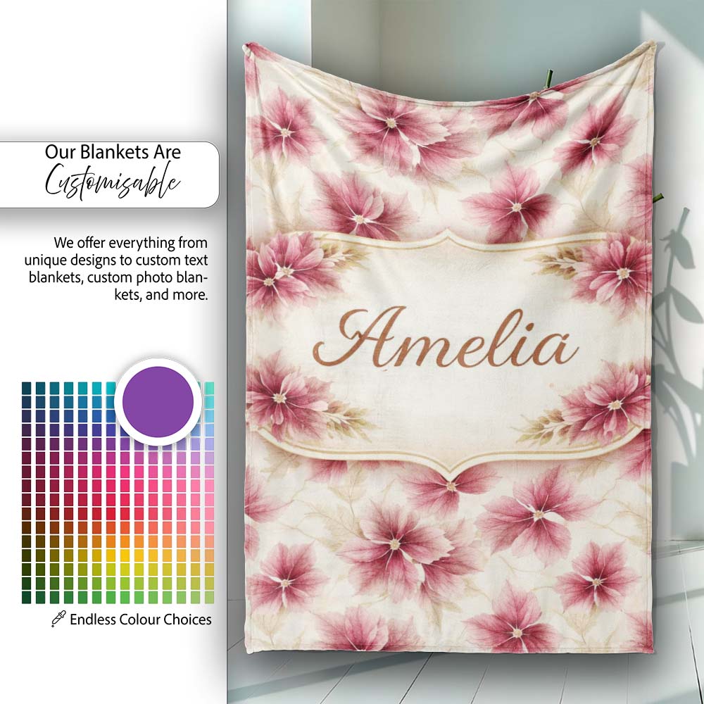 Red Tropical Leaf Jungle Seamless Pattern Cute Unique Gift Personalised Custom Name Super Soft Fleece Blanket Bed Sofa Throw