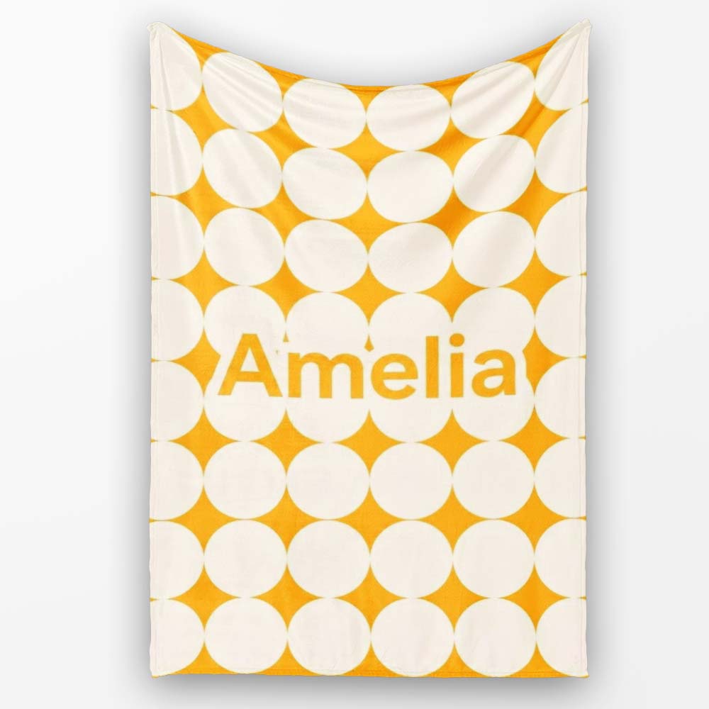 Warm Mustard Background with Cream Circle Repeat Seamless Pattern Personalised Custom Name Super Soft Fleece Blanket Bed Sofa Throw