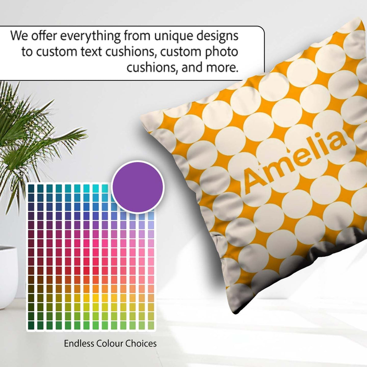 Custom Name Warm Mustard Background Cream Circle Repeat Seamless Square Filled Cushion Throw Pillow Sofa Bed Home Decor Zip Washable UK Made