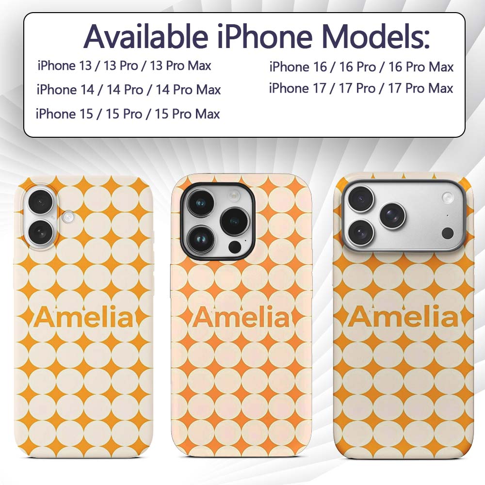 Warm Mustard Background with Cream Circle Repeat Custom Name Protective Phone Case Mobile Cover Durable Everyday Smartphone Shock Resistant