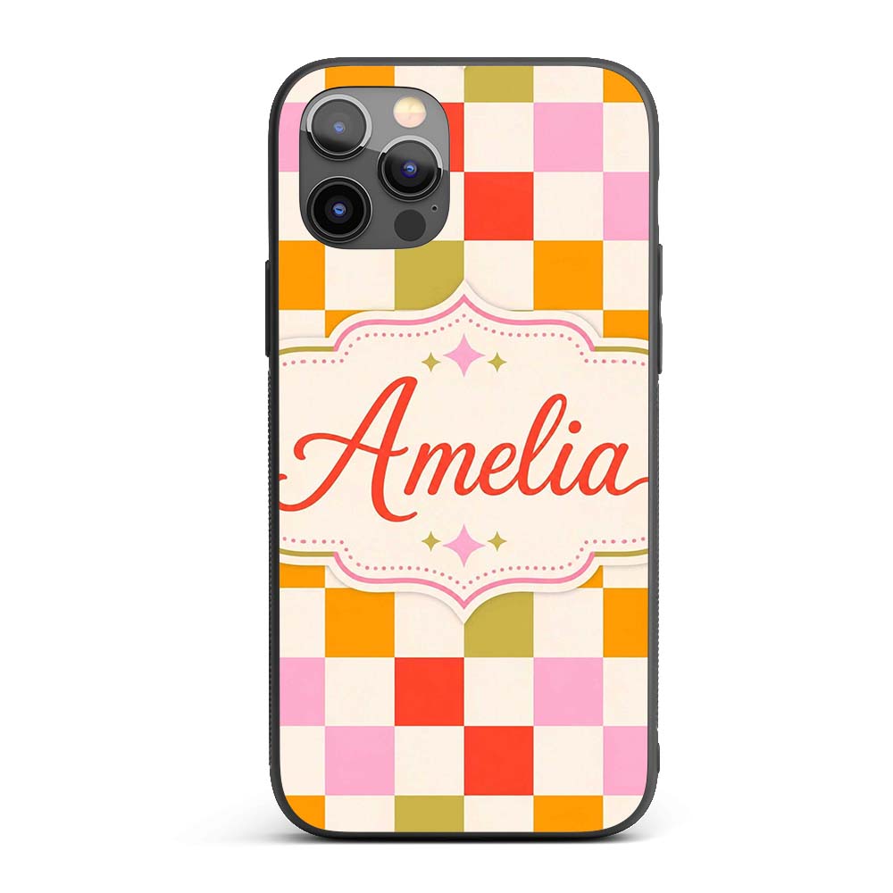 Vintage Pastel Checkerboard Squares Seamless Custom Name Protective Phone Case Mobile Cover Durable Everyday Smartphone Shock Resistant