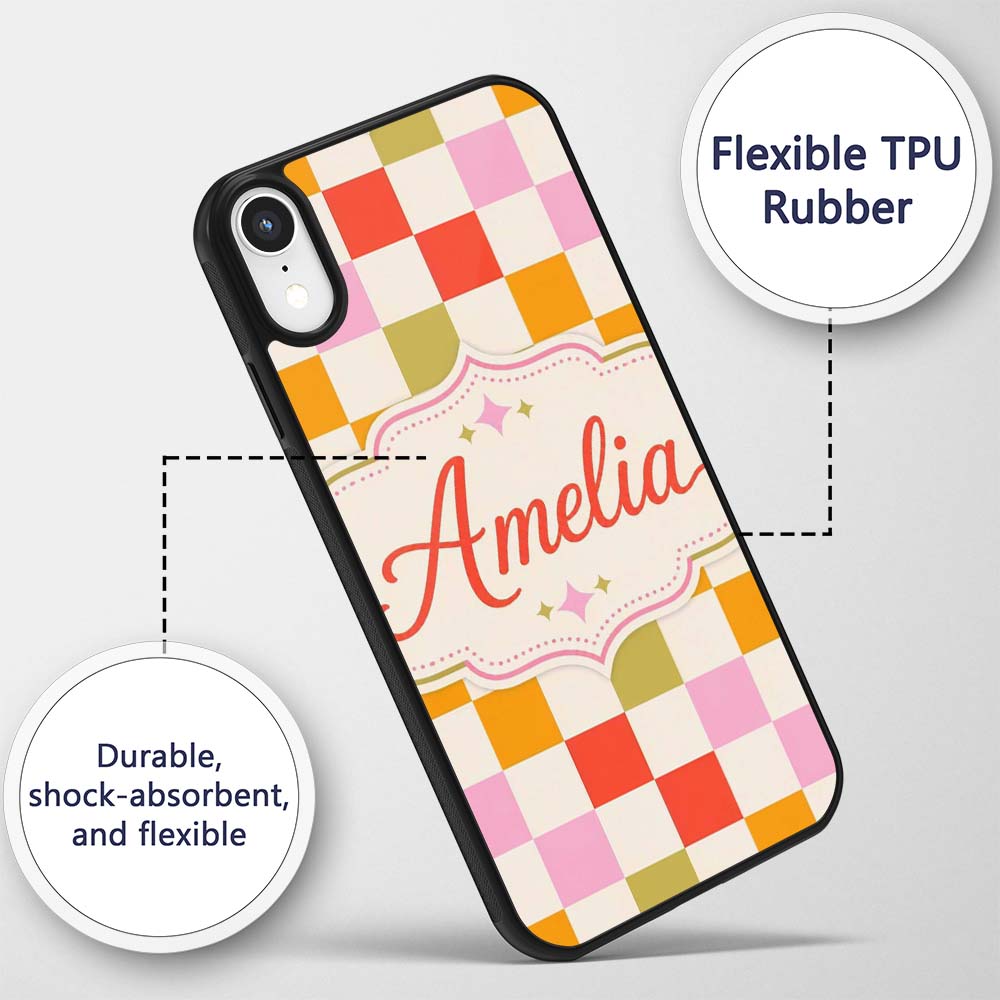 Vintage Pastel Checkerboard Squares Seamless Custom Name Protective Phone Case Mobile Cover Durable Everyday Smartphone Shock Resistant