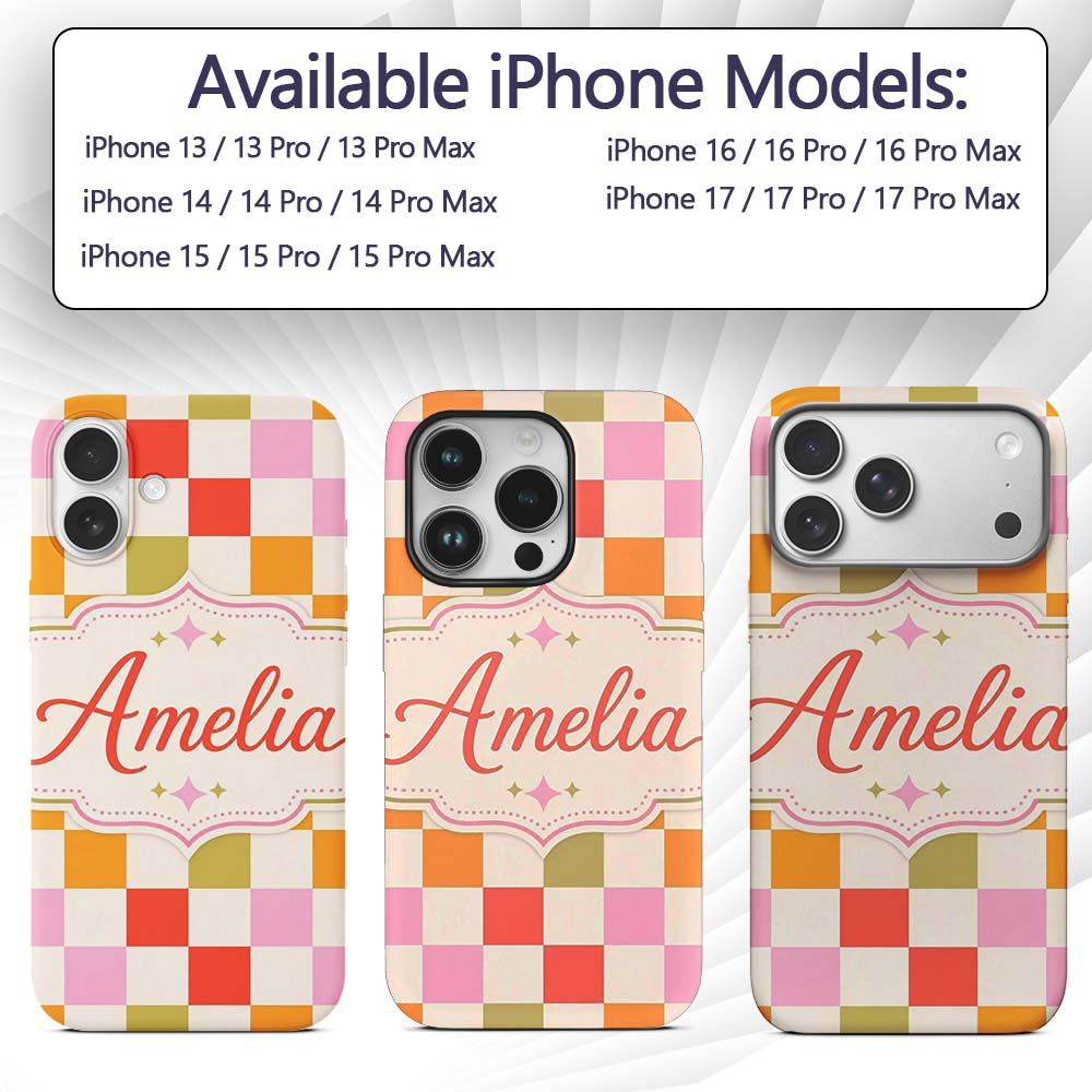 Vintage Pastel Checkerboard Squares Seamless Custom Name Protective Phone Case Mobile Cover Durable Everyday Smartphone Shock Resistant