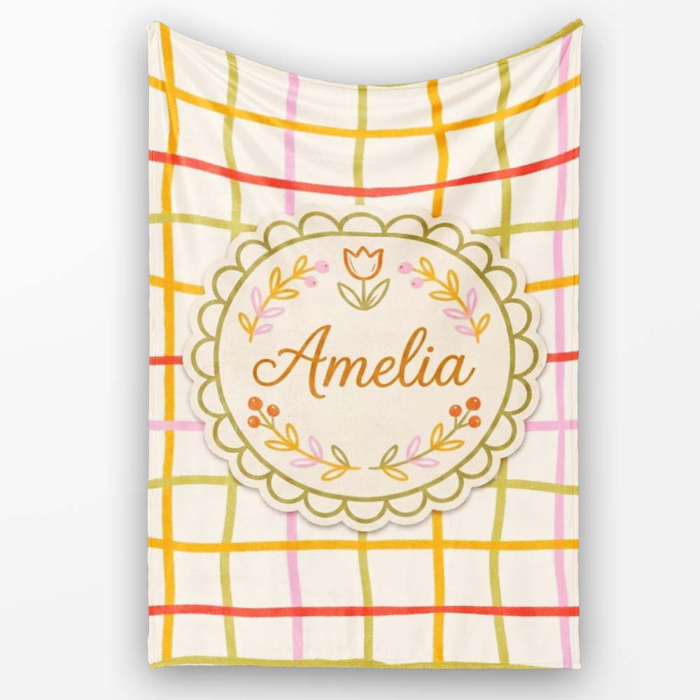 Hand Drawn Wavy Grid Lines Pastel Seamless Pattern Name Cute Unique Personalised Custom Name Super Soft Fleece Blanket Bed Sofa Throw