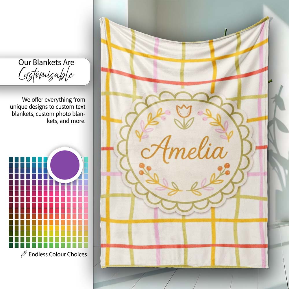 Hand Drawn Wavy Grid Lines Pastel Seamless Pattern Name Cute Unique Personalised Custom Name Super Soft Fleece Blanket Bed Sofa Throw