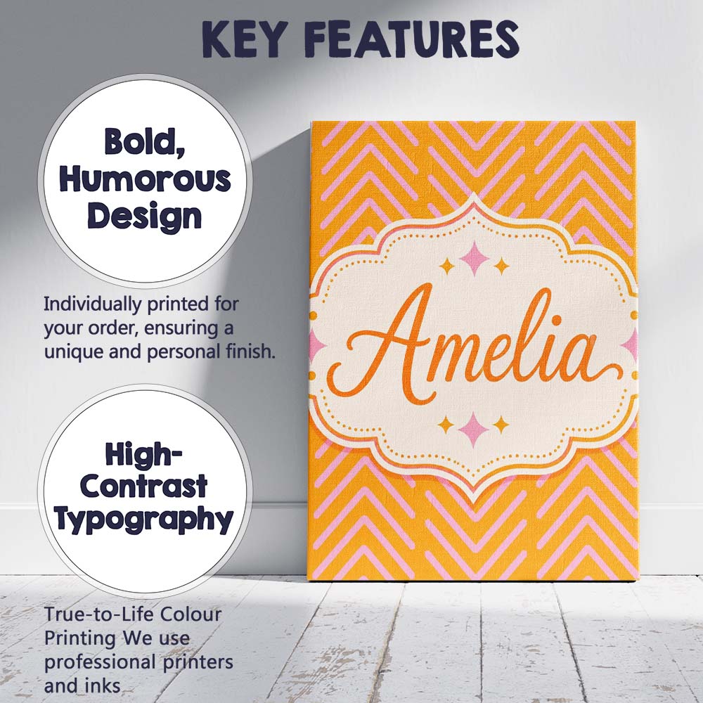 Personalised Name Pink Chevron Lines on Custom Modern Room Accent Elegant Feature Canvas Wall Art Print Decor Picture Ready to Hang
