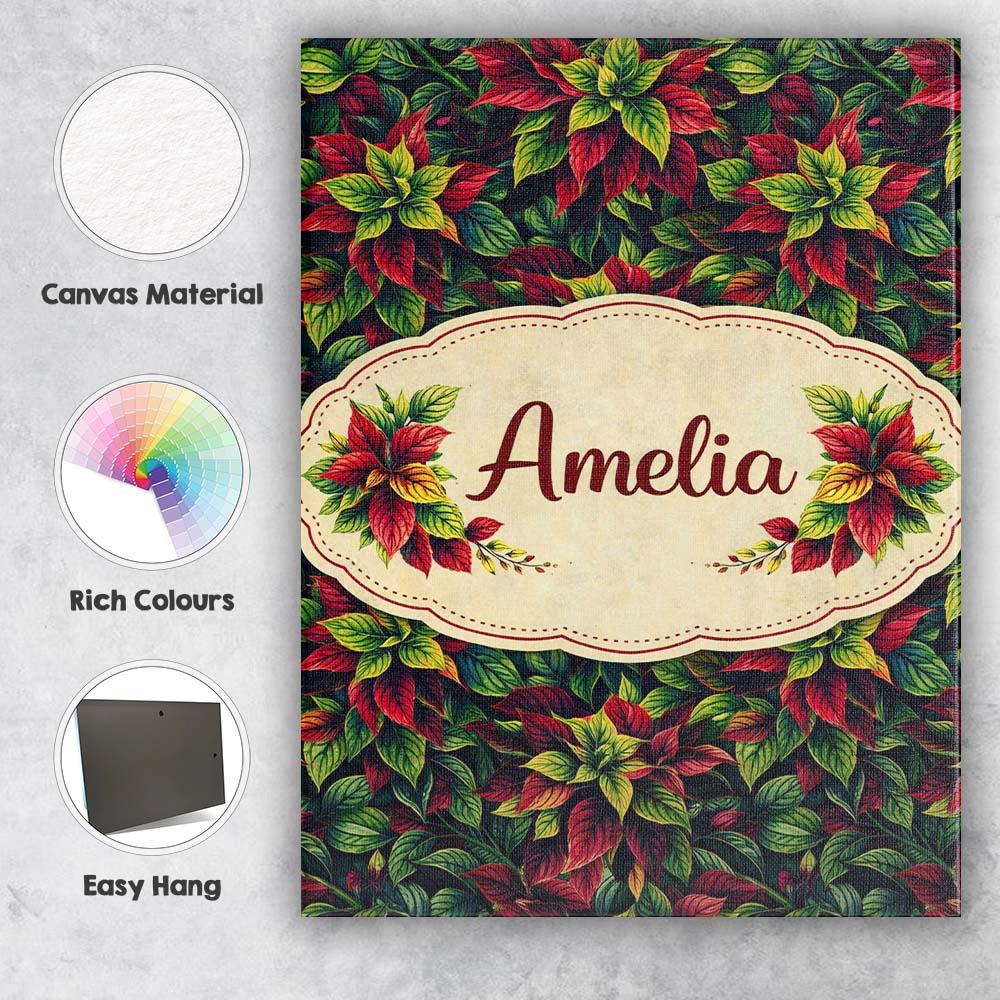 Personalised Name Red Tropical Greenish Dense Botanical Seamless Custom Interior Canvas Wall Art Print Decor Picture Ready to Hang