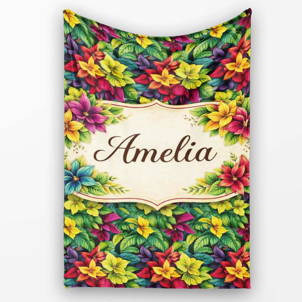 Multicolor Tropical Leaves Dense Botanical Seamless Pattern Lovely Personalised Custom Name Super Soft Fleece Blanket Bed Sofa Throw