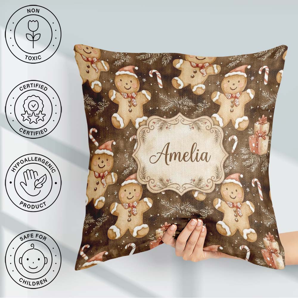 Custom Name Men with Santa Hats and Gifts Seamless Pattern Name Square Filled Cushion Throw Pillow Sofa Bed Home Decor Zip Washable UK Made