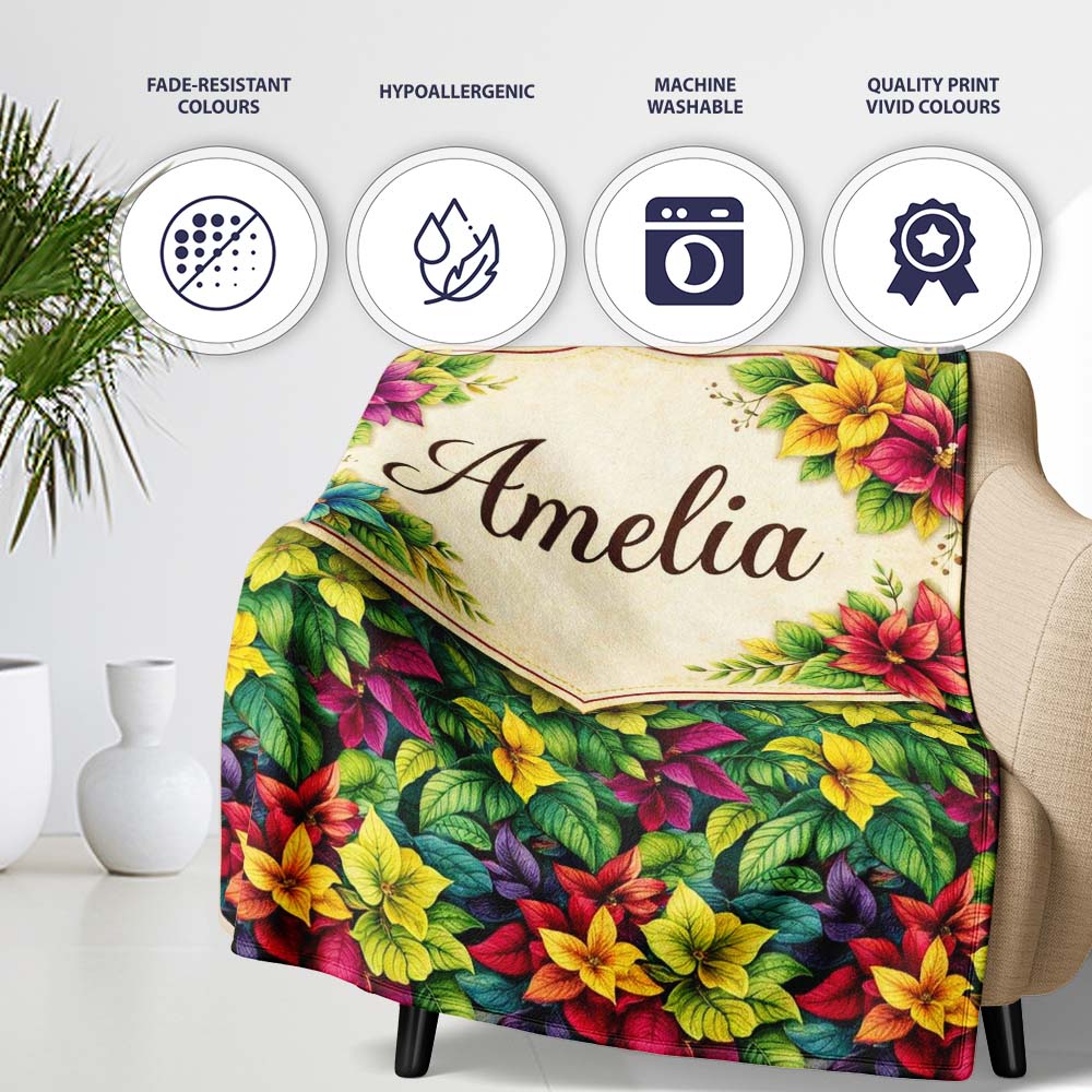 Multicolor Tropical Leaves Dense Botanical Seamless Pattern Lovely Personalised Custom Name Super Soft Fleece Blanket Bed Sofa Throw