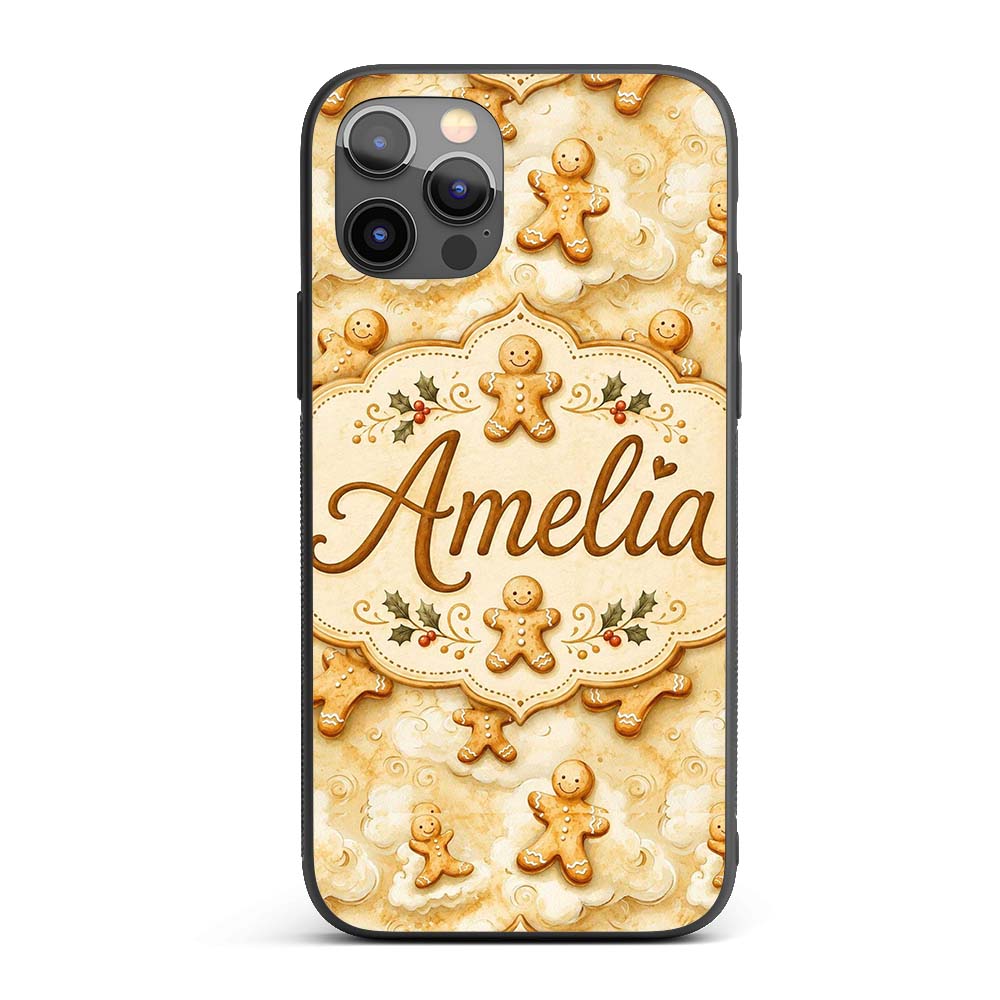 Cute Gingerbread Cookies on Soft Cloud Background Custom Name Protective Phone Case Mobile Cover Durable Everyday Smartphone Shock Resistant