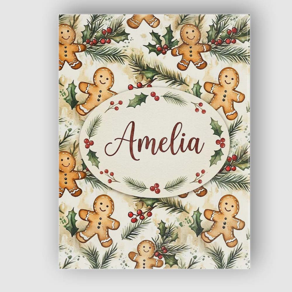 Personalised Name Cute Gingerbread Cookies Custom Unique Gift Idea Elegant Feature Canvas Wall Art Print Decor Picture Ready to Hang