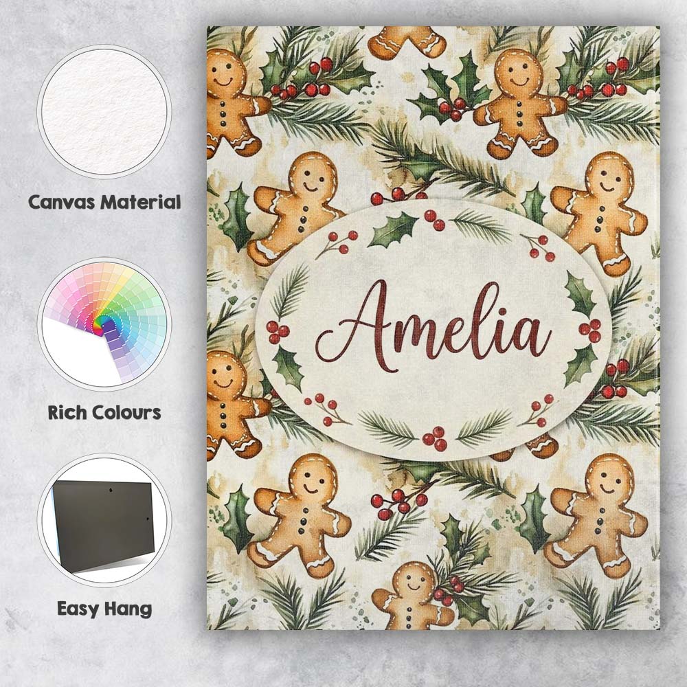 Personalised Name Cute Gingerbread Cookies Custom Unique Gift Idea Elegant Feature Canvas Wall Art Print Decor Picture Ready to Hang