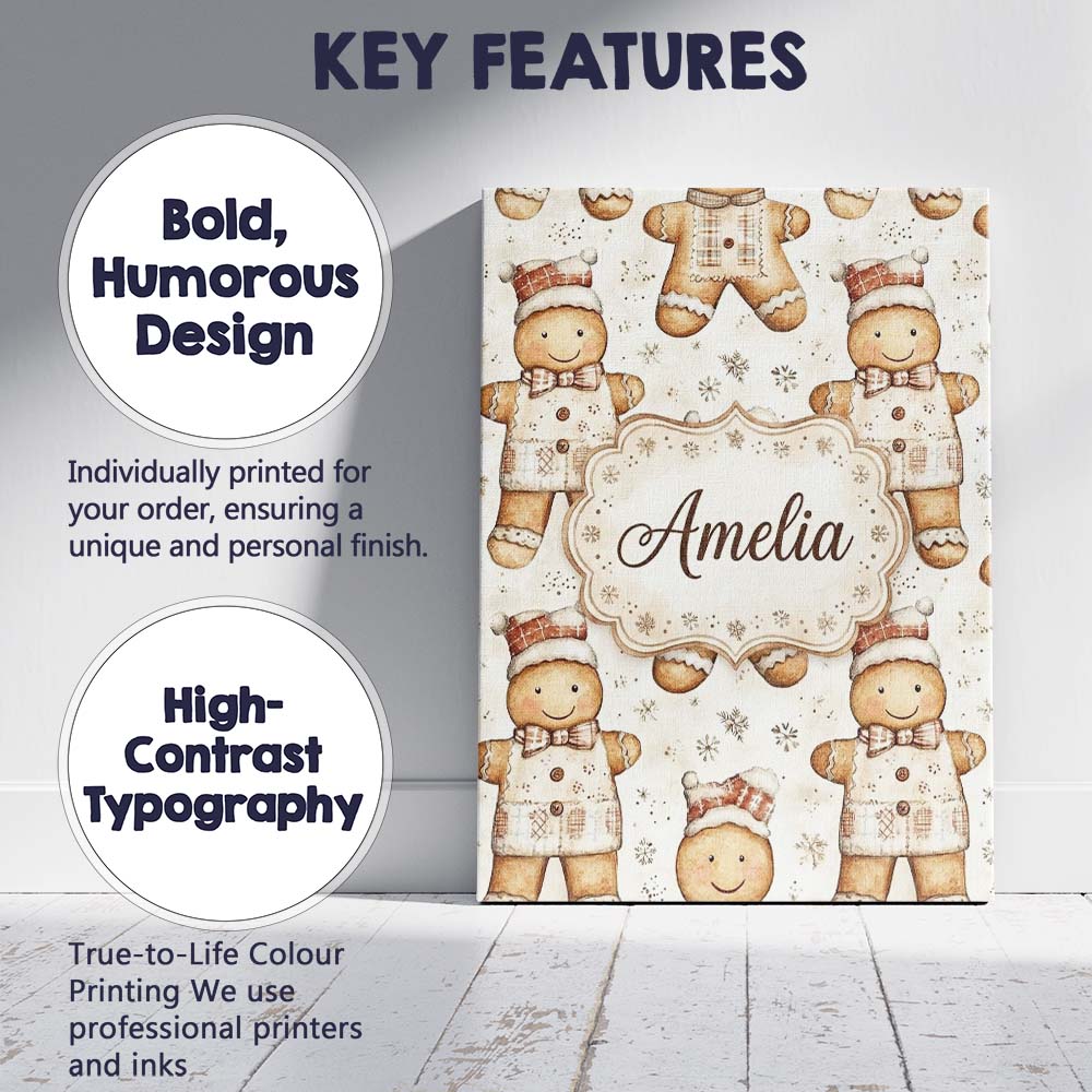 Personalised Name Cute Gingerbread Dolls in Custom Bespoke Interior Contemporary Canvas Wall Art Print Decor Picture Ready to Hang