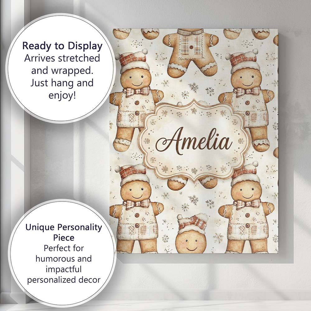 Personalised Name Cute Gingerbread Dolls in Custom Bespoke Interior Contemporary Canvas Wall Art Print Decor Picture Ready to Hang