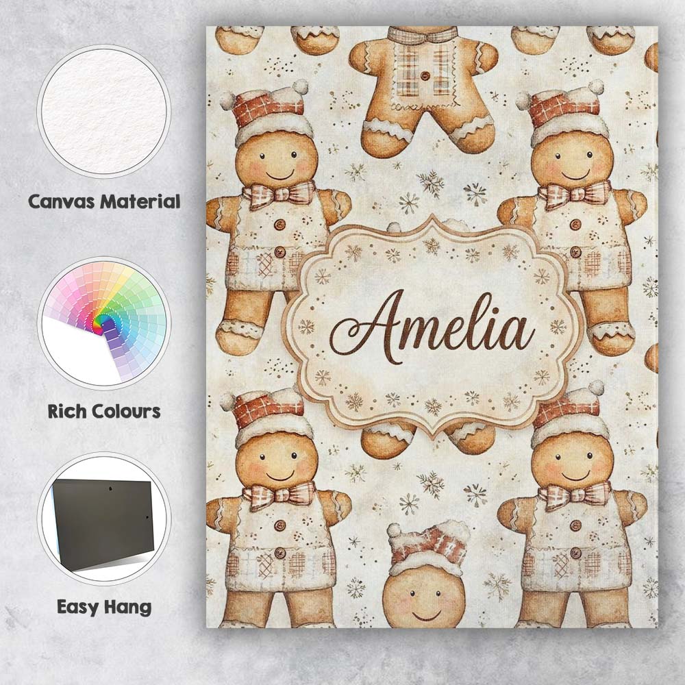 Personalised Name Cute Gingerbread Dolls in Custom Bespoke Interior Contemporary Canvas Wall Art Print Decor Picture Ready to Hang