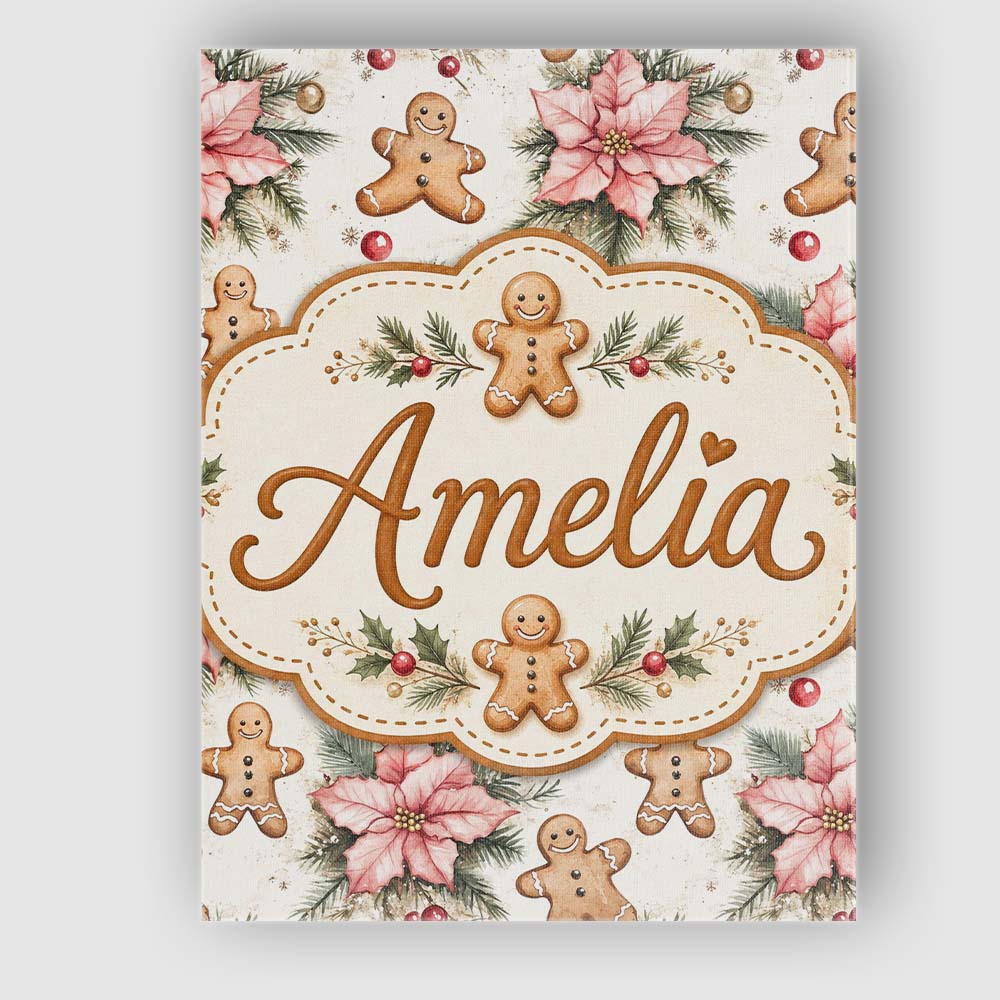 Personalised Name Cute Gingerbread Cookies Custom Unique Gift Idea Elegant Feature Canvas Wall Art Print Decor Picture Ready to Hang