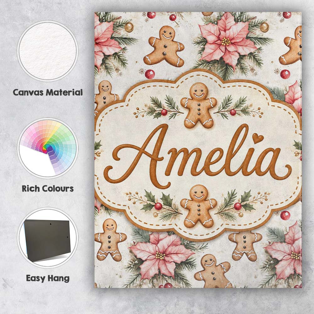 Personalised Name Cute Gingerbread Cookies Custom Unique Gift Idea Elegant Feature Canvas Wall Art Print Decor Picture Ready to Hang