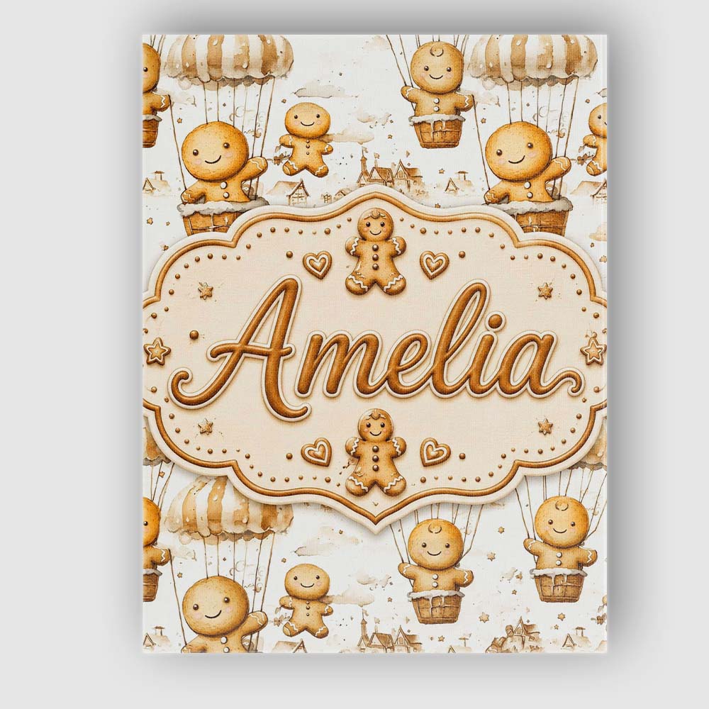 Personalised Name Cute Gingerbread Characters Custom Unique Gift Idea Modern Room Accent Canvas Wall Art Print Decor Picture Ready to Hang