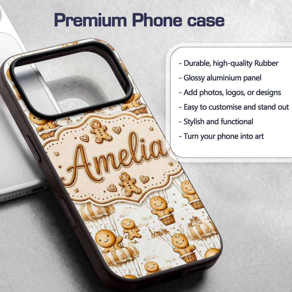 Cute Gingerbread Characters in Hot Air Balloons Custom Name Protective Phone Case Mobile Cover Durable Everyday Smartphone Shock Resistant