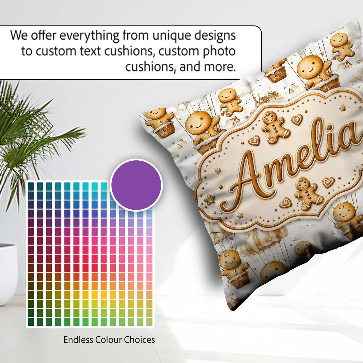Custom Name Cute Characters in Hot Air Balloons Seamless Pattern Square Filled Cushion Throw Pillow Sofa Bed Home Decor Zip Washable UK Made